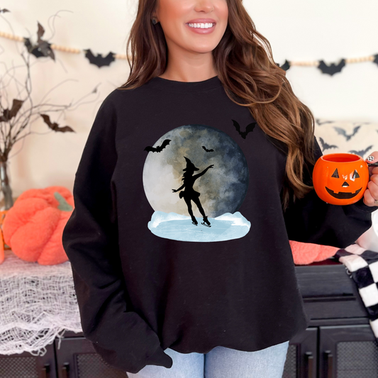 Figure Skating Witch Halloween Crewneck Sweatshirt