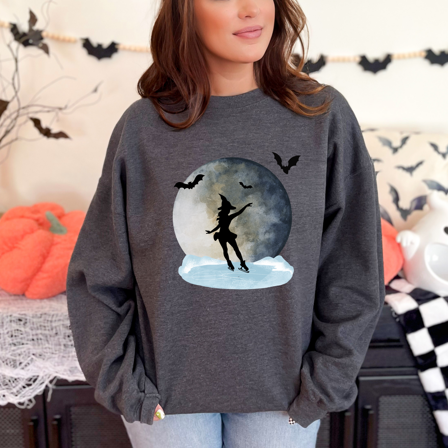 Figure Skating Witch Halloween Crewneck Sweatshirt