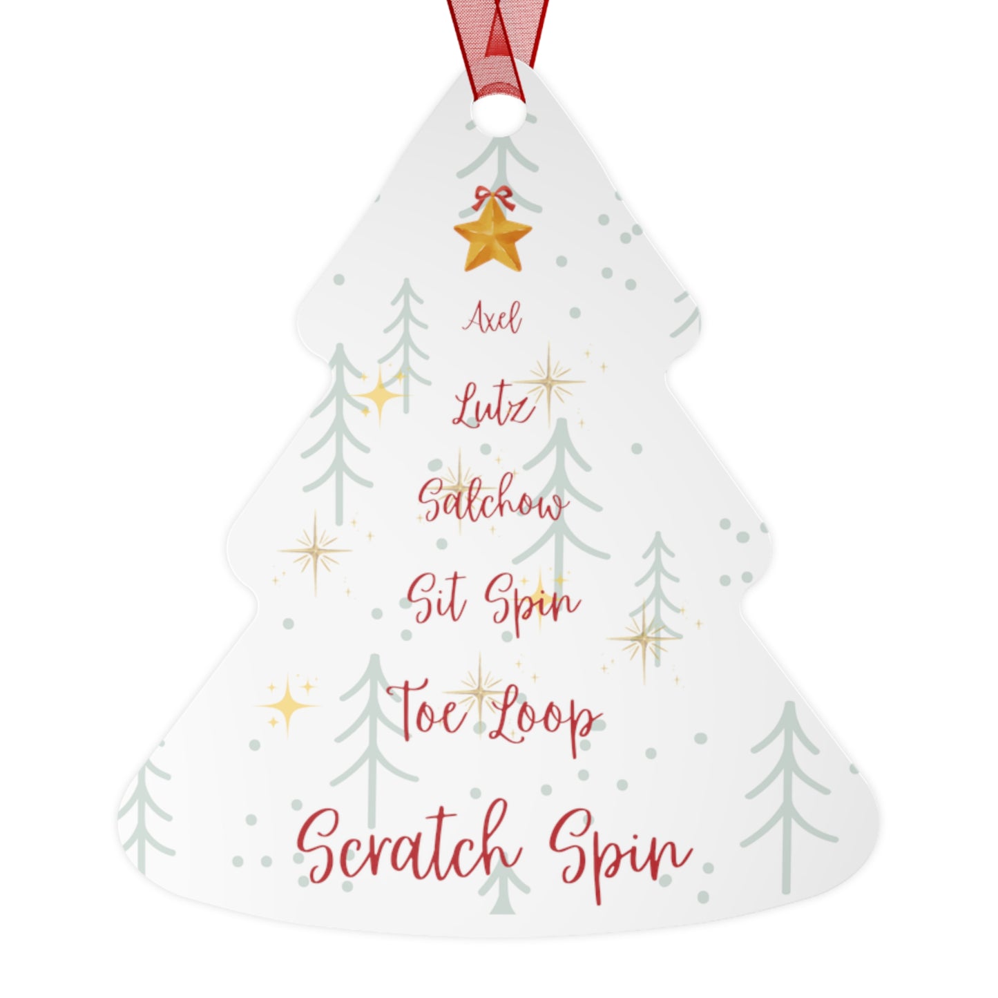 Figure Skating Christmas Ornament - Metal Tree Shaped Holiday Ornament - Skater Gift - Ice Skating Decor - Xmas Gift for Figure Skaters