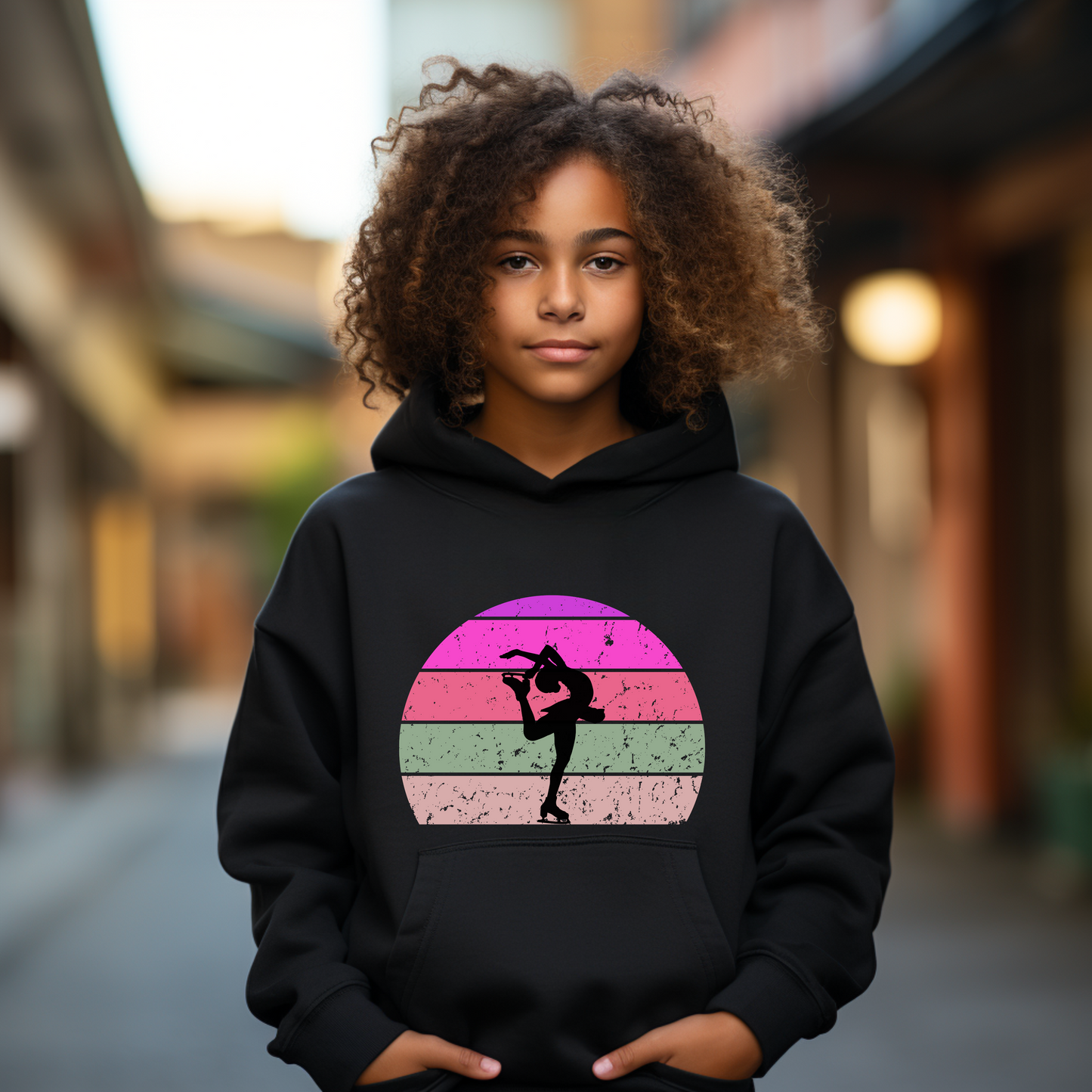 Youth Figure Skating Figure Skater Silhouette Sunset Hoodie