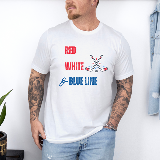 Red White And Blue Line Men's Hockey T-Shirt