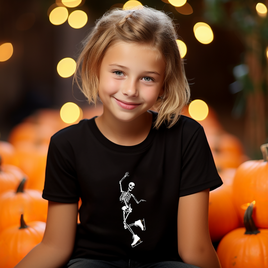 Kids Figure Skating Skeleton Halloween Tee