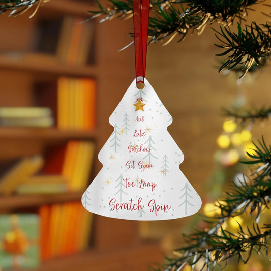 Figure Skating Christmas Ornament - Metal Tree Shaped Holiday Ornament - Skater Gift - Ice Skating Decor - Xmas Gift for Figure Skaters